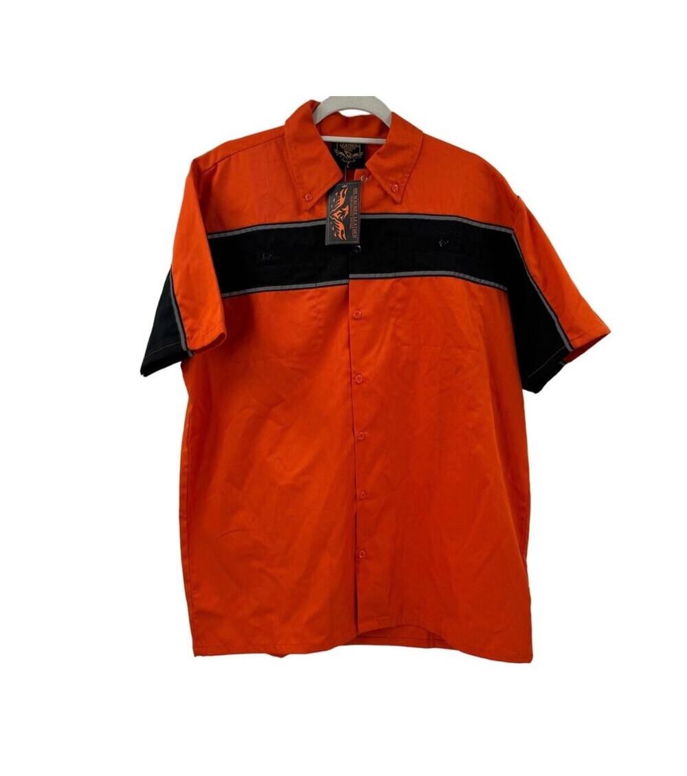 NWT Milwaukee leather orange and black cotton heavy duty garage shirt Size L